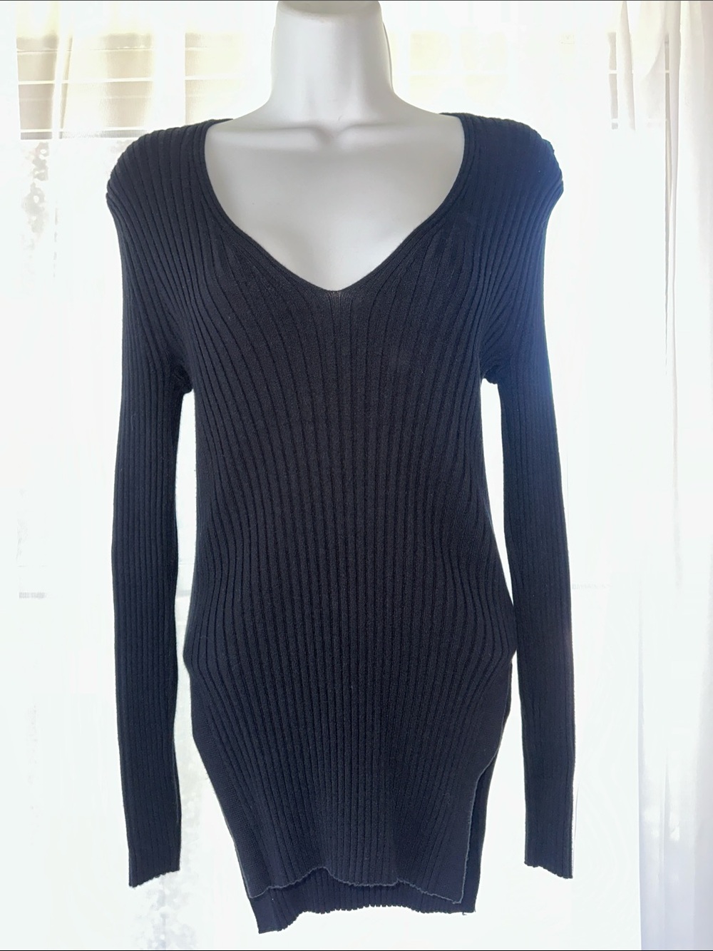 Fashion Nova Black Ribbed V-Neck Sweater